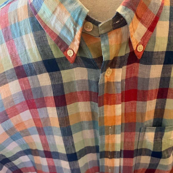 Brooks Brothers 100% Linen Multicolored Check Button Down Men's Shirt Excellent - Picture 6 of 14